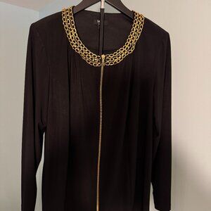 MSK Women's Elegant Black w/Gold Collar Lightweight Jacket Poly/Spandex Size 2X